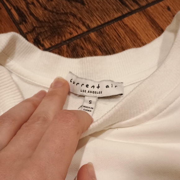 Lace Up White Short Sleeve Sweatshirt 100% Cotton Balletcore Women's Size Small - Picture 3 of 6